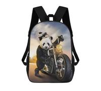 sinyumoney 3D Printed Giant Panda Ride Motorbike Children's 17inch School Backpack for Kids High Capacity Travel Rucksacks Fashion Book Bags Kids School Bag