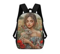 sinyumoney 3D Printed Girl with Rabbit in Poppy Field School Backpack Book 17inch Bags Fashion Backpacks Large Capacity Backpack Children Travel Rucksacks