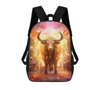 sinyumoney 3D Printed Golden Bull Statue Decor School Bag Boys Girls Children's 17inch Backpack School Backpack Casual Fashion Backpack for in School Or Travel