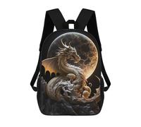 sinyumoney 3D Printed Golden Dragon Moon School Backpack With Big Pockets for Kids Children's Backpacks Boy Girl Book Bags Kids School Bag 17inch
