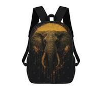 sinyumoney 3D Printed Golden Elephant Portrait on Black Background School Bag Boys Girls Children's School Backpack Casual Fashion Backpack for in School Or Travel 17inch