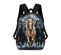 sinyumoney 3D Printed Golden Horse And Black Children Backpacks Kids Cute School Backpack Outdoor Casual Daypack for Boys Middle School Students 17inch