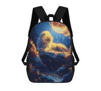 sinyumoney 3D Printed Golden Lion Moonlit Night School Backpack for Kids Children's 17inch Backpacks Boy Girl Book Bags Kids School Bag