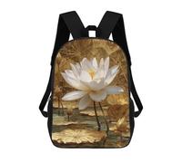 sinyumoney 3D Printed Golden Lotus Pond Scene School Bag Boys Girls Children's 17inch Backpack School Backpack Casual Fashion Backpack for in School Or Travel