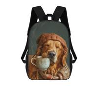 sinyumoney 3D Printed Golden Retriever Coffee School Bag Boys Girls Children's 17inch Backpack School Backpack Casual Fashion Backpack for in School Or Travel