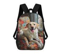 sinyumoney 3D Printed Golden Retriever on Colorful Couch Children School Backpack Fashion Rucksack Casual Travel 17inch Backpacks Large Capacity Daypack for Boys Girls