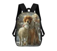 sinyumoney 3D Printed Golden Retriever Sheep Friendship Children's 17inch School Backpack for Kids High Capacity Travel Rucksacks Fashion Book Bags Kids School Bag