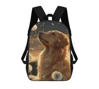 sinyumoney 3D Printed Golden Retriever with Dandelions Children's 17inch School Backpack for Kids High Capacity Travel Rucksacks Fashion Book Bags Kids School Bag