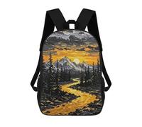 sinyumoney 3D Printed Golden River Mountain Sunset Painting School Backpack With Big Pockets for Kids, Children's Backpacks Book Bags Kids School Bag 17inch