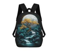 sinyumoney 3D Printed Golden Tree Moonlit Falls Children School Backpack Fashion Rucksack Casual Travel 17inch Backpacks Large Capacity Daypack for Boys Girls