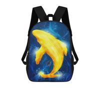 sinyumoney 3D Printed Golden Whale in Blue Children Backpacks Kids Cute School Backpack Outdoor Casual Daypack for Boys Middle School Students 17inch