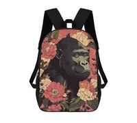 sinyumoney 3D Printed Gorilla Surrounded by Flowers Illustration School Bag Boys Girls Children's School Backpack Casual Fashion Backpack for in School Or Travel 17inch