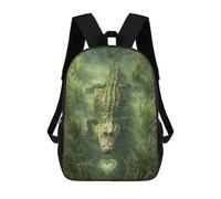 sinyumoney 3D Printed Green Crocodile in Water Children School Backpack Fashion Rucksack Casual Travel 17inch Backpacks Large Capacity Daypack for Boys Girls