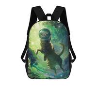 sinyumoney 3D Printed Green Space Cat Children Backpacks Kids Cute School Backpack Outdoor Casual Daypack for Boys Middle School Students 17inch
