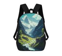sinyumoney 3D Printed Green Valley School Bag Boys Girls Children's 17inch Backpack School Backpack Casual Fashion Backpack for in School Or Travel