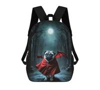sinyumoney 3D Printed Grumpy Pug Vampire Children School Backpack Fashion Rucksack Casual Travel 17inch Backpacks Large Capacity Daypack for Boys Girls