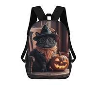 sinyumoney 3D Printed Halloween Cat in Witch Hat School Backpack for Kids Children's 17inch Backpacks Boy Girl Book Bags Kids School Bag