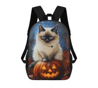 sinyumoney 3D Printed Halloween Cat with Jack-o'-Lantern School Backpack With Big Pockets for Kids Children's Backpacks Boy Girl Book Bags Kids School Bag 17inch