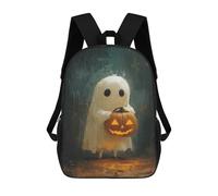 sinyumoney 3D Printed Halloween Ghost with Jack-o'-Lantern Children School Backpack Fashion Rucksack Casual Travel 17inch Backpacks Large Capacity Daypack for Boys Girls