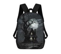 sinyumoney 3D Printed Halloween Haunted House -1 Children's School Backpack for Kids High Capacity Travel Rucksacks Fashion Book Bags Kids School Bag Back Pack 17inch