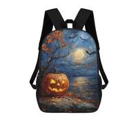 sinyumoney 3D Printed Halloween Night Pumpkin Scene Children's School Backpack for Kids High Capacity Travel Rucksacks Fashion Book Bags Kids School Bag Back Pack 17inch