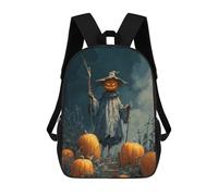 sinyumoney 3D Printed Halloween Pumpkin Scarecrow in A Field Children's 17inch School Backpack for Kids High Capacity Travel Rucksacks Fashion Book Bags Kids School Bag