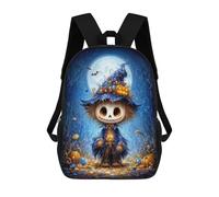 sinyumoney 3D Printed Halloween Scarecrow with Witch Hat Children School Bookbags Fashion Rucksack Casual Travel Children's Backpacks Large Capacity Daypack for Boys Girls 17inch