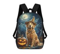 sinyumoney 3D Printed Halloween Witch Dog with Jack-o'-Lantern Children's 17inch School Backpack for Kids High Capacity Travel Rucksacks Fashion Book Bags Kids School Bag