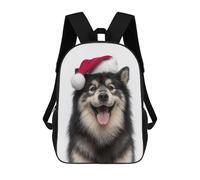 sinyumoney 3D Printed Happy Finnish Lapphund Dog with Santa Hat Children's 17inch School Backpack for Kids High Capacity Travel Rucksacks Fashion Book Bags Kids School Bag