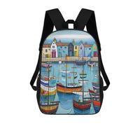 sinyumoney 3D Printed Harbor Life A Colorful Scene School Backpack With Big Pockets for Kids Children's Backpacks Boy Girl Book Bags Kids School Bag 17inch