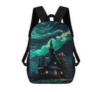 sinyumoney 3D Printed Haunted Wizard House Children's 17inch School Backpack for Kids High Capacity Travel Rucksacks Fashion Book Bags Kids School Bag