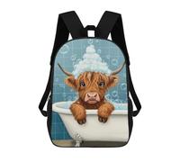sinyumoney 3D Printed Highland Cow in Bathtub with Bubbles Children Backpacks Kids Cute School Backpack Outdoor Casual Daypack for Boys Middle School Students 17inch