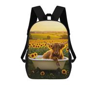 sinyumoney 3D Printed Highland Cow in Bathtub with Sunflowers Children's 17inch School Backpack for Kids High Capacity Travel Rucksacks Fashion Book Bags Kids School Bag