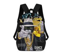 sinyumoney 3D Printed Hip Hop Cat Dance Workshop Children's School Backpack for Kids High Capacity Travel Rucksacks Fashion Book Bags Kids School Bag Back Pack 17inch