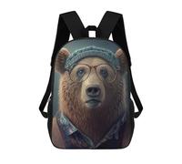 sinyumoney 3D Printed Hipster Bear School Backpack With Big Pockets for Kids Children's Backpacks Boy Girl Book Bags Kids School Bag 17inch