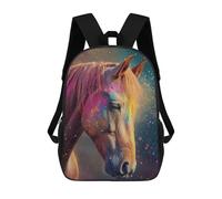 sinyumoney 3D Printed Horse With Colorful Powder Children Backpacks Kids Cute School Backpack Outdoor Casual Daypack for Boys Middle School Students 17inch