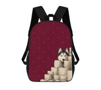 sinyumoney 3D Printed Husky And Toilet Paper Mountain Husky Bathroom Decor School Bags Kids Backpacks Casual Fashion Backpacks Book Bags for Boys Elementary And Middle School Students 17inch