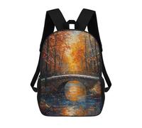 sinyumoney 3D Printed Impressionist Inspired Autumn Bridge Scene School Bag Boys Girls Children's School Backpack Casual Fashion Backpack for in School Or Travel 17inch