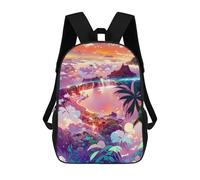 sinyumoney 3D Printed Island Paradise Sunset Children's School Backpack for Kids High Capacity Travel Rucksacks Fashion Book Bags Kids School Bag Back Pack 17inch