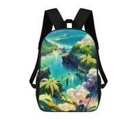 sinyumoney 3D Printed Island Paradise with Lighthouse Children's School Backpack for Kids High Capacity Travel Rucksacks Fashion Book Bags Kids School Bag Back Pack 17inch