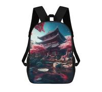 sinyumoney 3D Printed Japanese Garden Building Children's 17inch School Backpack for Kids High Capacity Travel Rucksacks Fashion Book Bags Kids School Bag