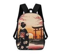 sinyumoney 3D Printed Japanese Geisha Cherry School Backpack With Big Pockets for Kids Children's Backpacks Boy Girl Book Bags Kids School Bag 17inch