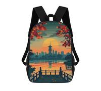 sinyumoney 3D Printed Japanese Pagoda Sunset Landscape Illustration School Bags Kids Backpacks Casual Fashion Backpacks Book Bags for Boys Elementary And Middle School Students 17inch