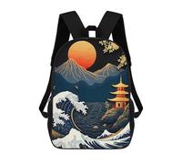 sinyumoney 3D Printed Japanese Wave And Pagoda Children Backpacks Kids Cute School Backpack Outdoor Casual Daypack for Boys Middle School Students 17inch