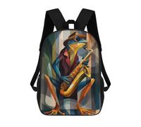 sinyumoney 3D Printed Jazz Toad - Sax & Swagger in Cubist Color Children Backpacks Kids Cute School Backpack Outdoor Casual Daypack for Boys Middle School Students 17inch