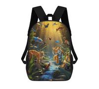 sinyumoney 3D Printed Jungle Majesty Tigers Amidst Nature's Splendor Children's School Backpack for Kids High Capacity Travel Rucksacks Fashion Book Bags Kids School Bag Back Pack 17inch