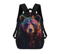 sinyumoney 3D Printed Kids School Backpack Bear in Neon Splatter Children School Bag Travel Rucksacks Fashion Book Bags Large Capacity Backpack 17inch