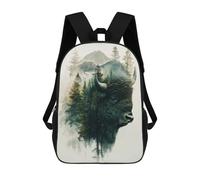 sinyumoney 3D Printed Kids School Backpack Bison And Forest Double Exposure Backpacks Fashion Casual Children Backpacks Outdoor Casual Daypack Cute Travel Bags 17inch
