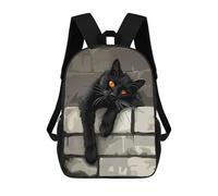 sinyumoney 3D Printed Kids School Backpack Black Cat on Brick Wall Children School Bag Travel Rucksacks Fashion Book Bags Large Capacity Backpack 17inch