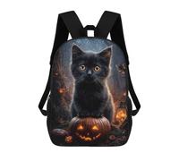 sinyumoney 3D Printed Kids School Backpack Black Cat on Jack-o-Lantern Backpacks Fashion Casual Children Backpacks Outdoor Casual Daypack Cute Travel Bags 17inch